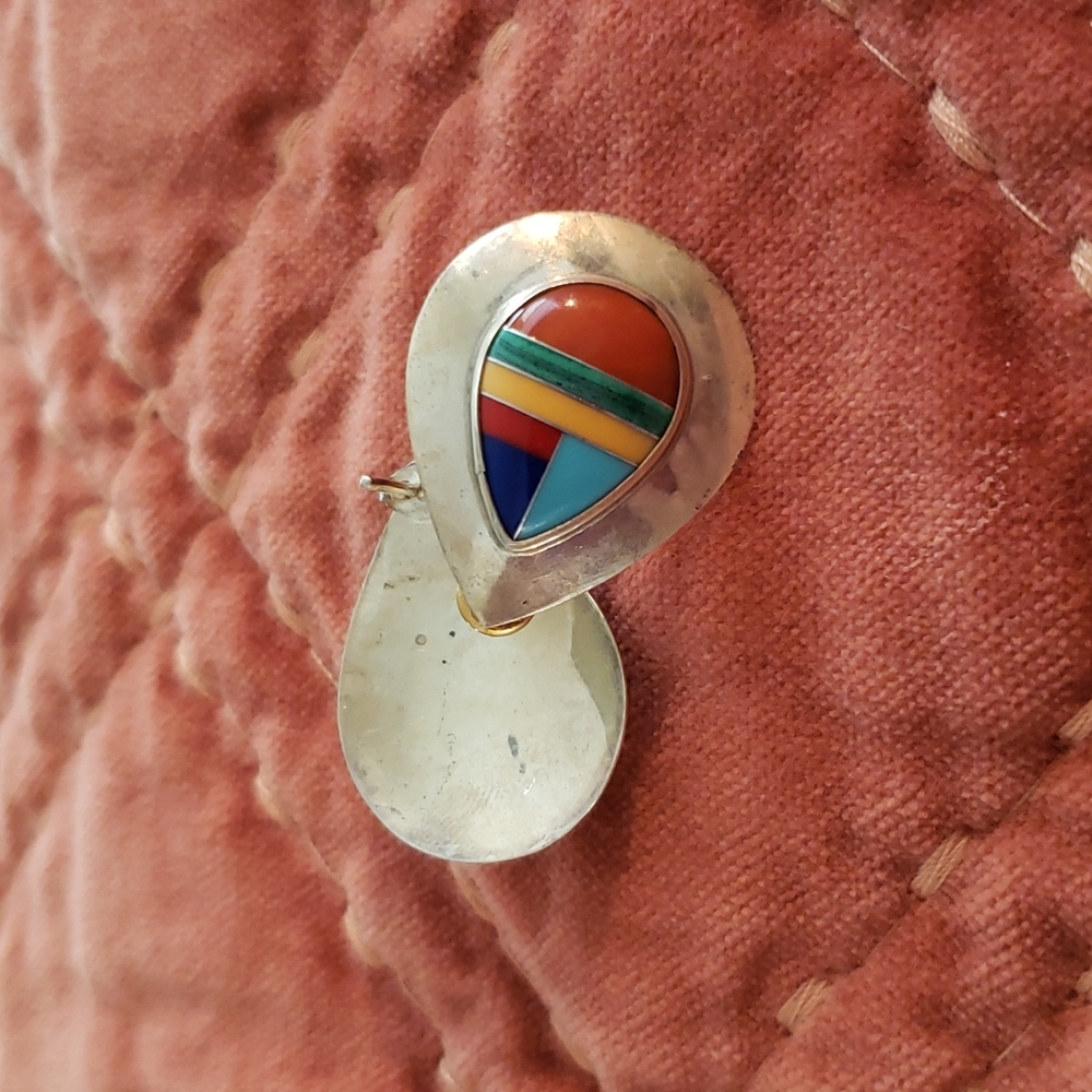 Sterling Silver Zuni Turquoise And Other Stone In… - image 2